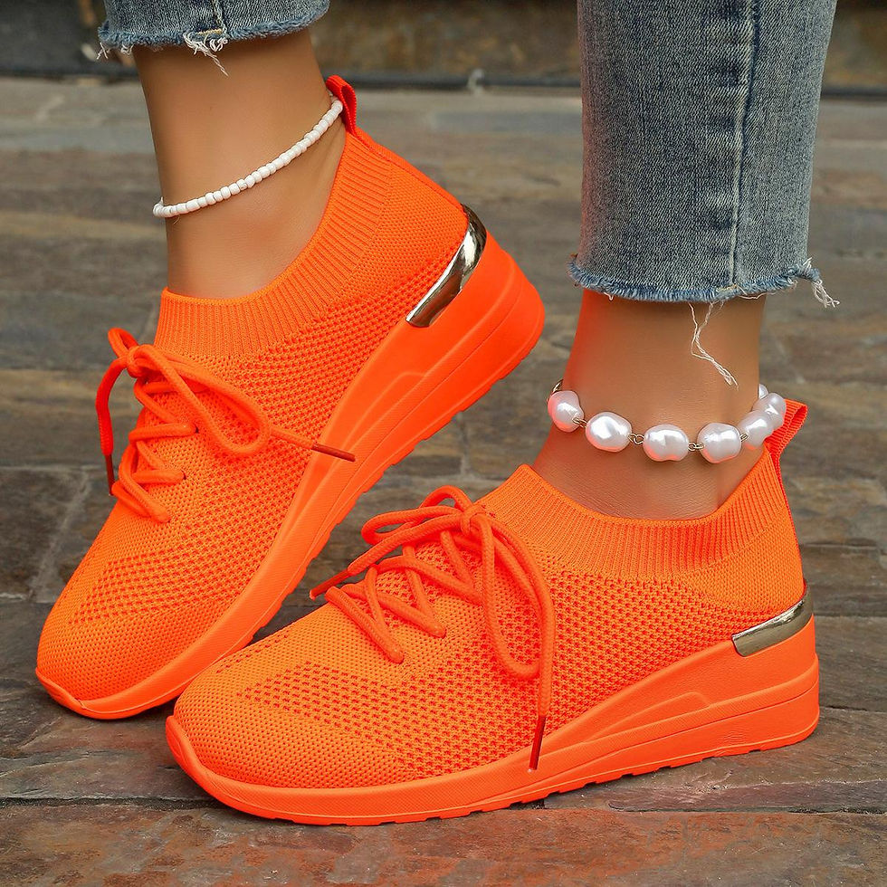 Thumbnail: Orange Mesh Women Wedge Shoes Breathable Lightweight Spring Summer Sneakers Comf