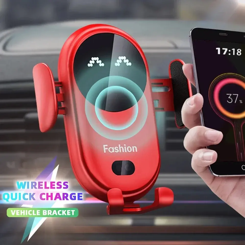 Fashion Qi Fast Wireless Charger Car Phone Holder Smart Infrared Sensor