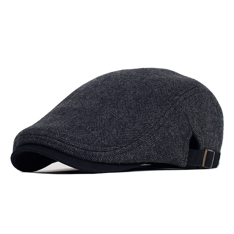 Thumbnail: Big Size Newsboy Cap Men Winter Wool Thick Warm Vintage Herringbone Casual Strip