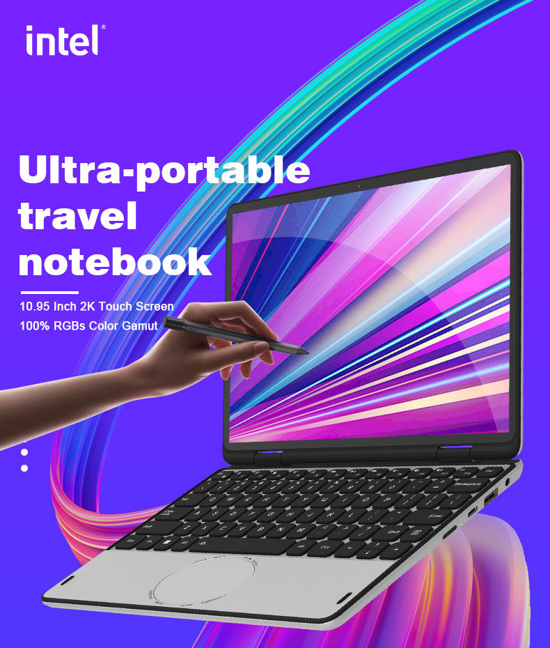 Thumbnail: CRELANDER Mini Laptop 10.95 "Touch Screen Intel N100 CPU Windows 11 512GB M2 SSD