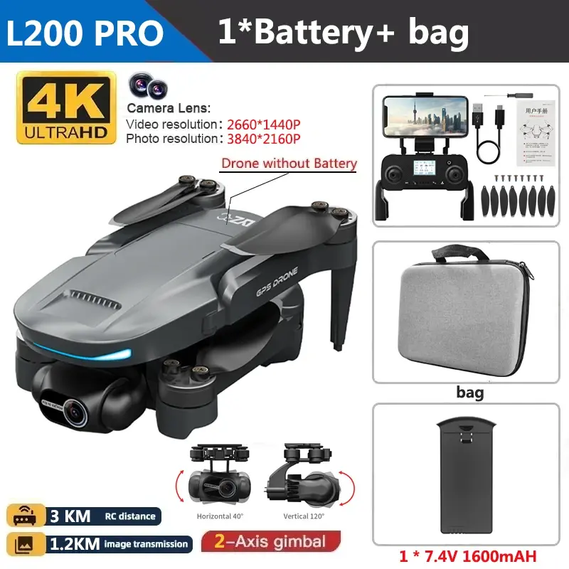 Thumbnail: L200 PRO MAX Drone 4K 2-Axis PTZ HD Dual Camera 360° Laser Obstacle Avoidance B