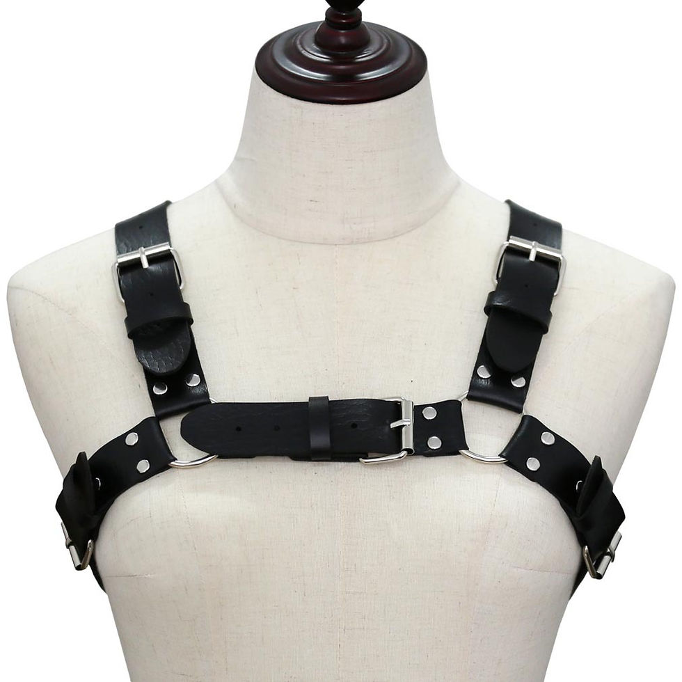 Thumbnail: Women Men Sexy Punk Chest Harness Adjustable Caged Metal Body Chain PU Leather C