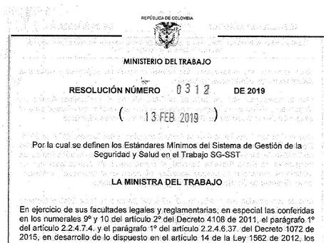 Resolución 0312 de 2019
Por la cual se definen los estándares mínimos del Sistema de Gestión en Segu