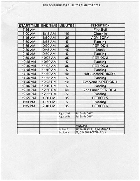 Change in Schedule for August 3 & 4th