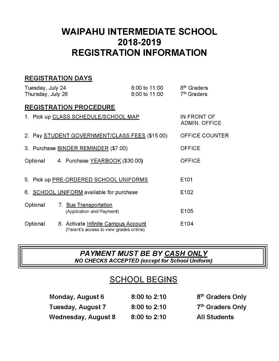 registration pick up times and location