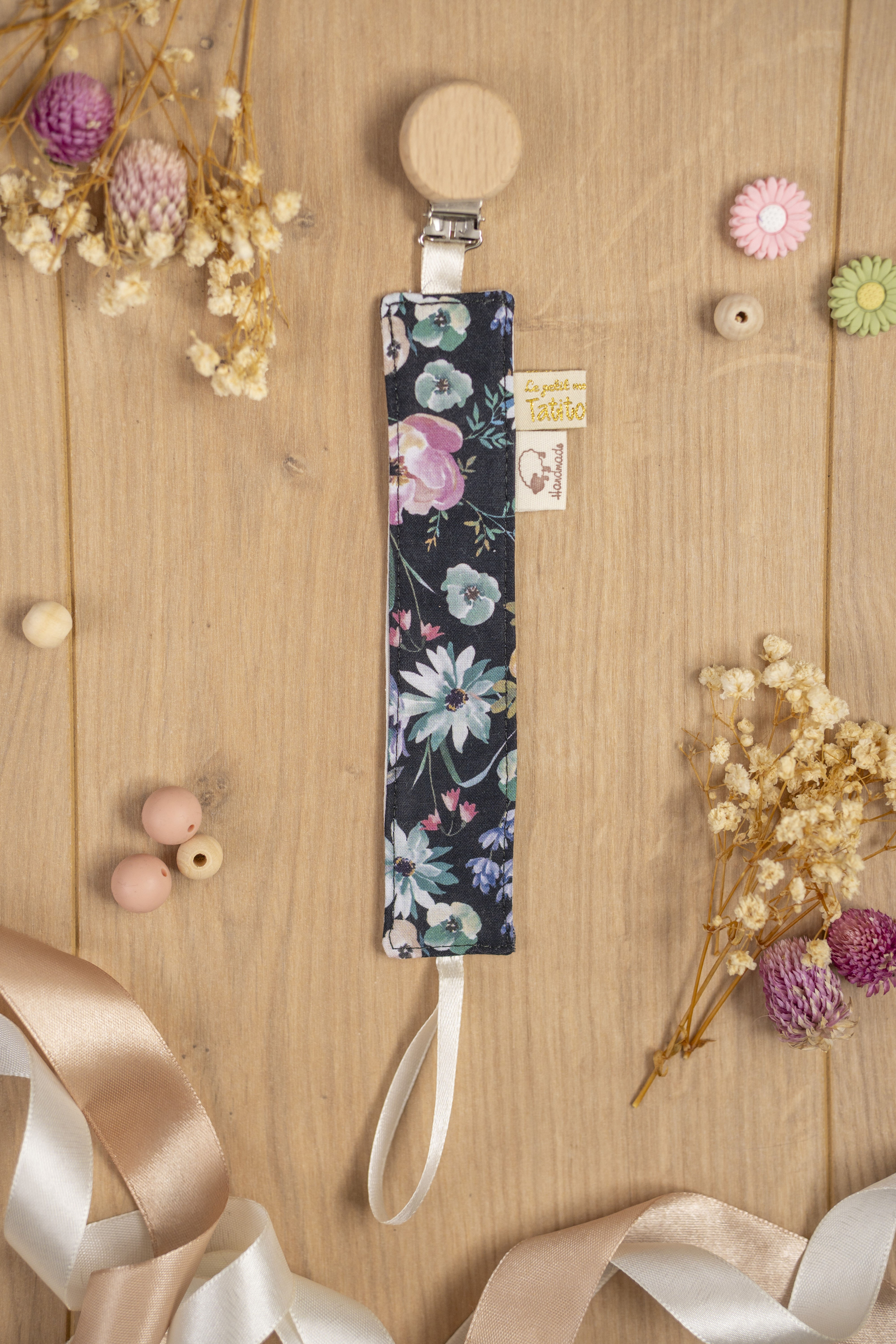 Attache pour tétine - jardin de minuit/blanc