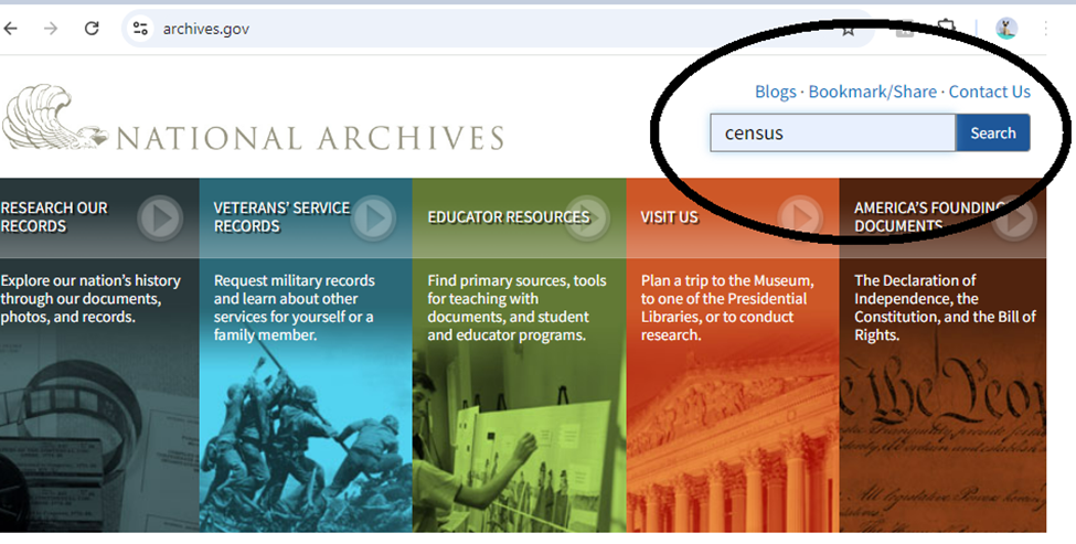 This is the picture to the main National archives website with small text and a couple of historic photos from their site