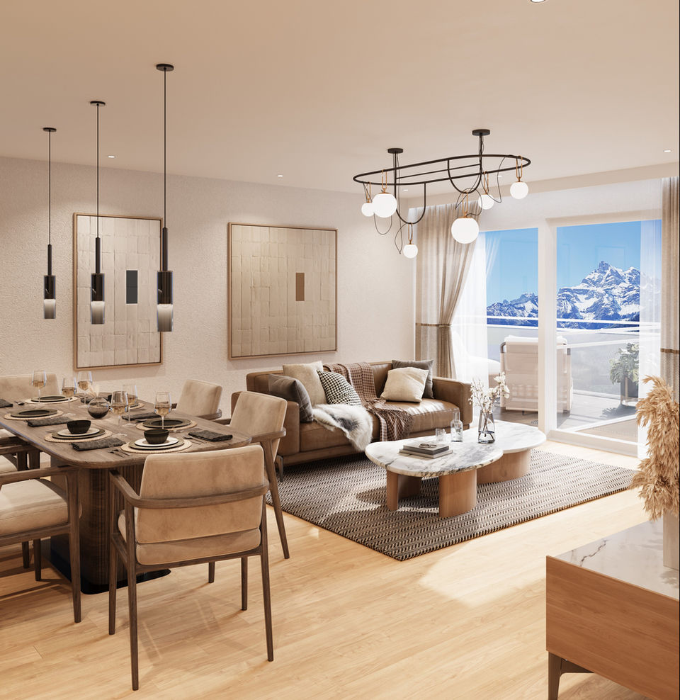 Rendu 3D d’une nouvelle construction à Bex avec vue sur les montagnes