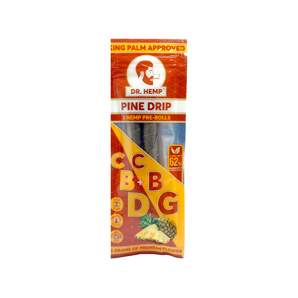 DR. Hemp CBD + CBG Pine Drip hemp pre-rolls 2-pack in King Palm–approved palm leaf wraps
