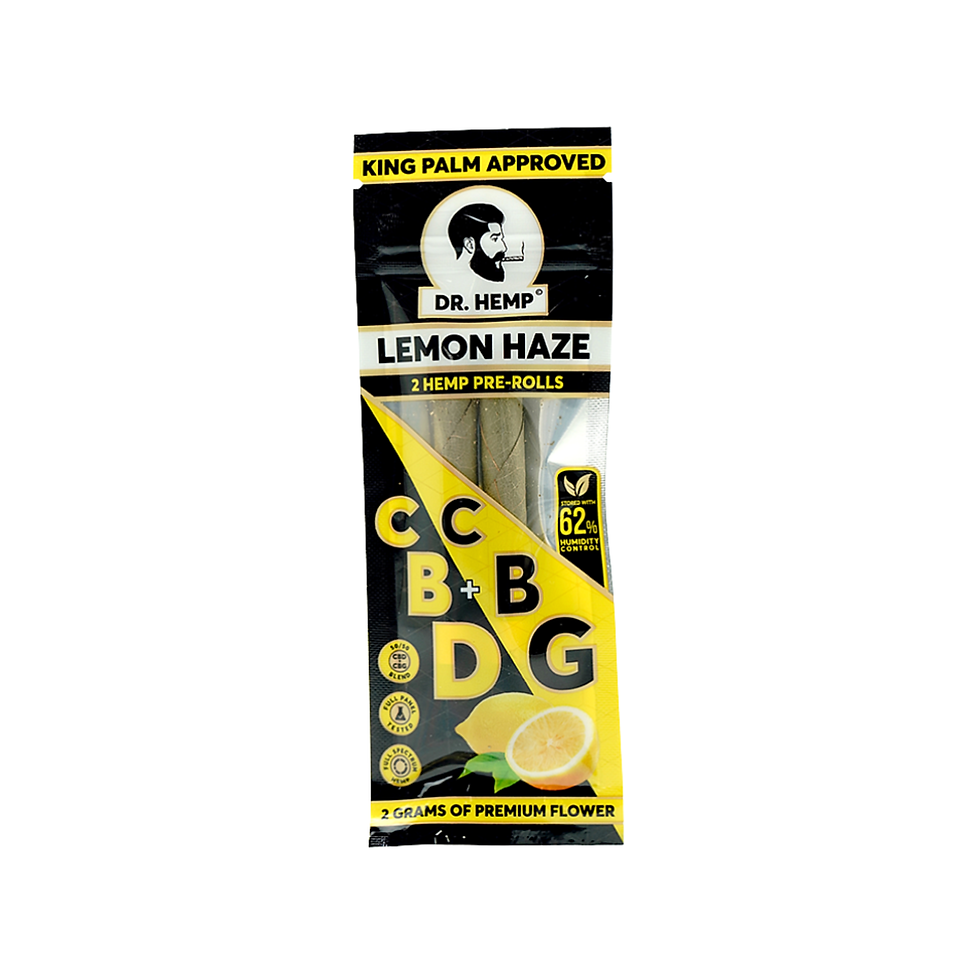 DR. Hemp CBD + CBG Lemon Haze hemp pre-rolls 2-pack in King Palm–approved palm leaf wraps