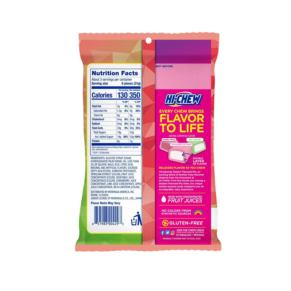 Thumbnail: HI-CHEW Dessert Mix back packaging showing nutrition facts and product details