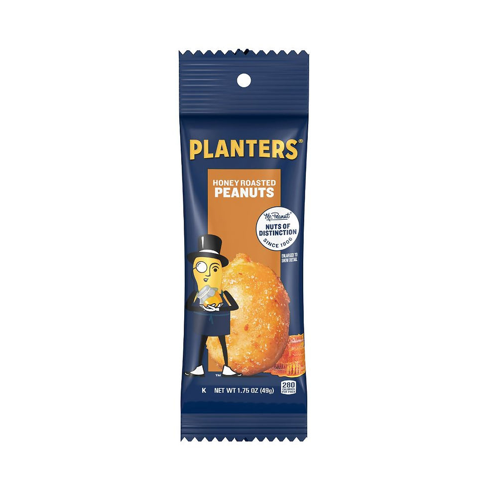 Front view of Planters Honey Roasted Peanuts To-Go Pouch 1.75 oz packaging with Mr. Peanut mascot