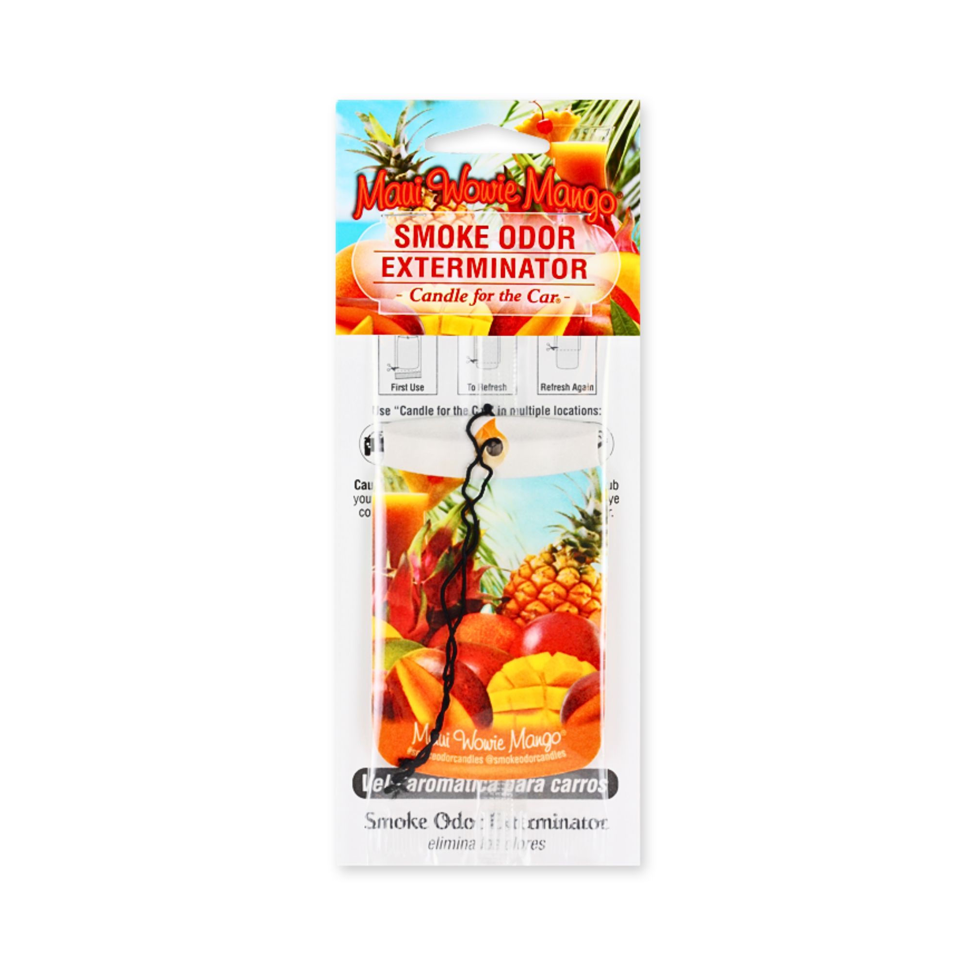 Smoke Odor Exterminator Maui Wowie Mango car freshener retail packaging