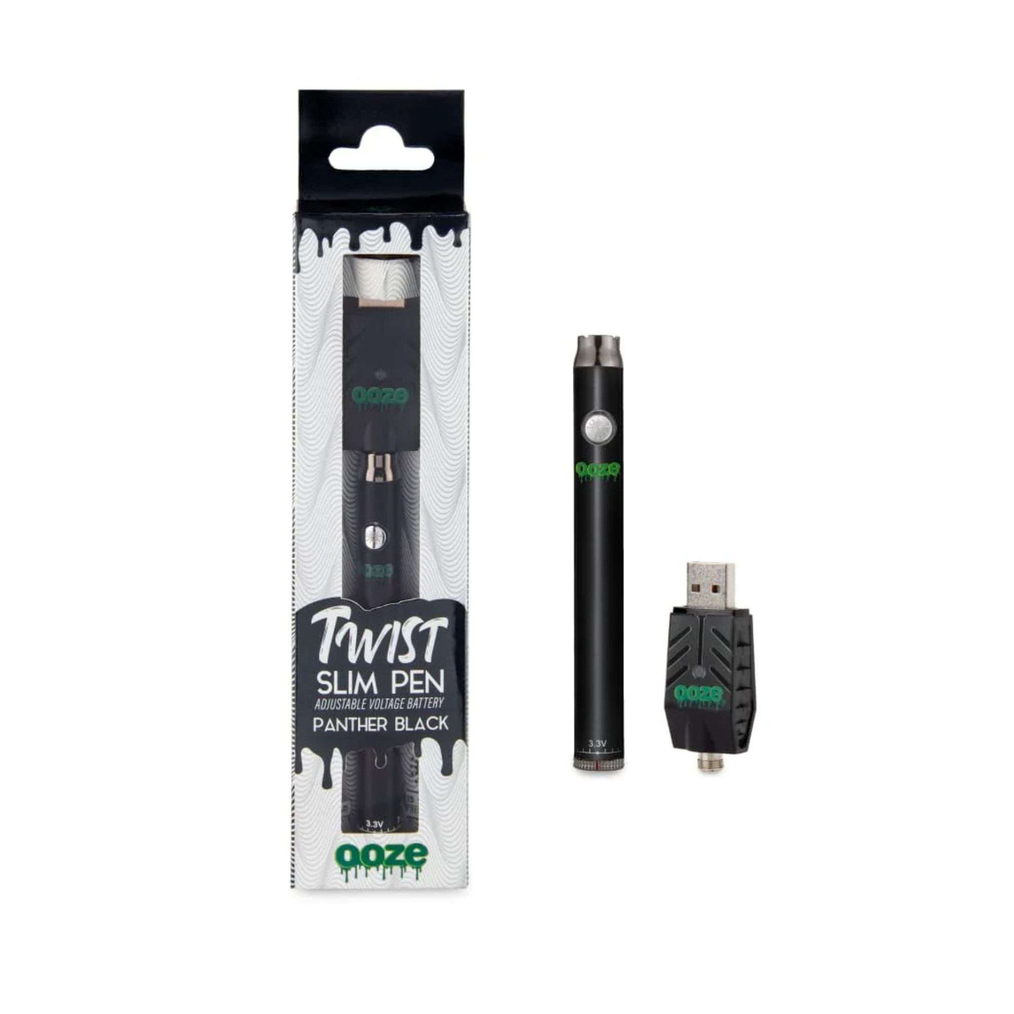 Ooze Twist Slim Pen Panther Black vape battery in retail packaging box