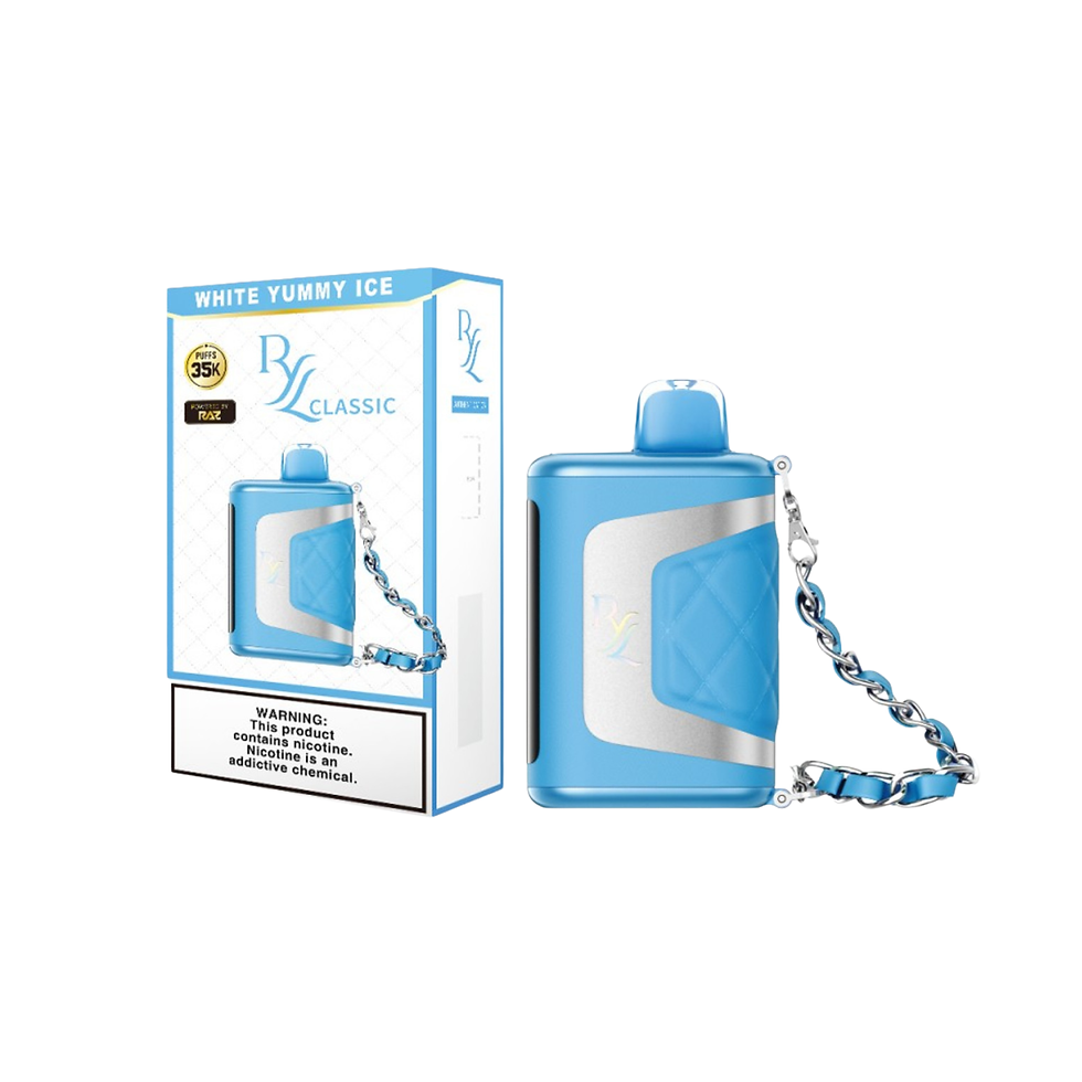 RYL Classic 35K White Yummy Ice device and retail box with flavor label and nicotine warning