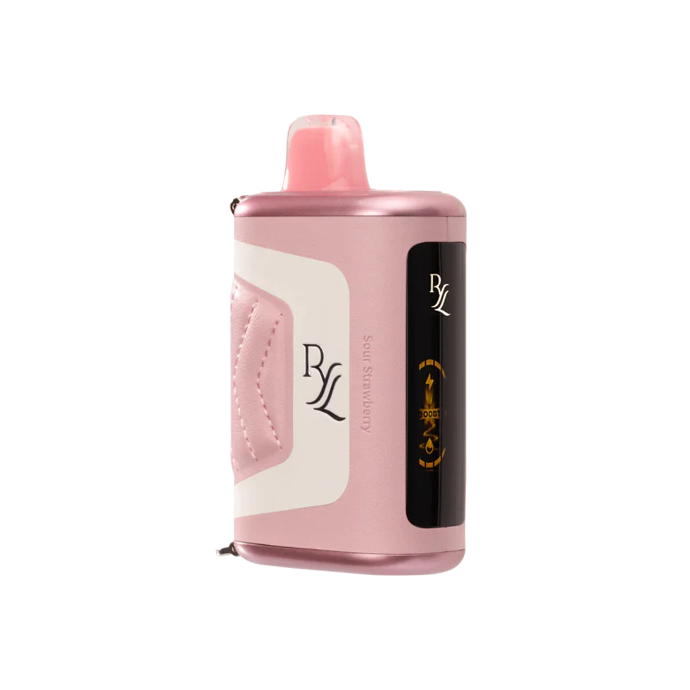RYL Classic 35K Sour Strawberry vape showing side display panel and premium leather-style wrap