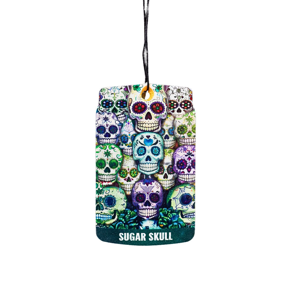 Thumbnail: Sugar Skull hanging car air freshener with colorful skull design