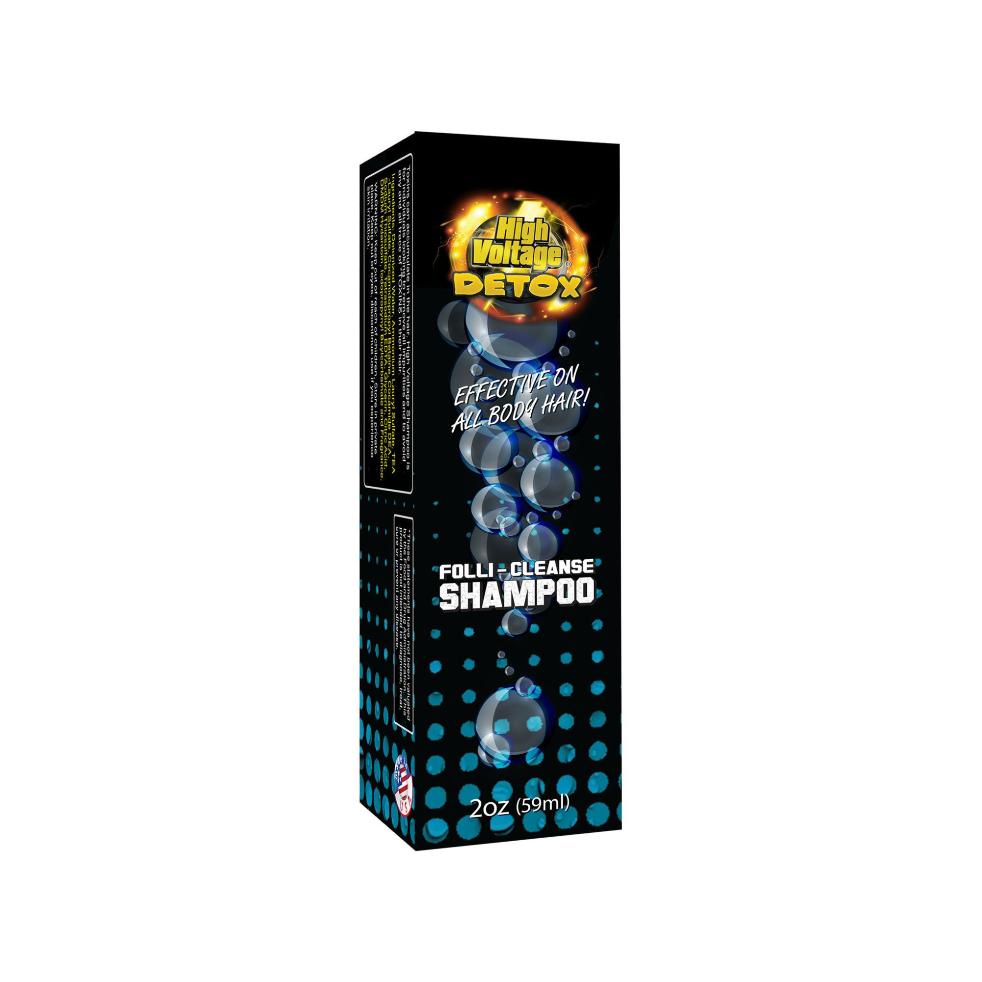 High Voltage Detox Folli-Cleanse Shampoo 2oz box side panel product packaging