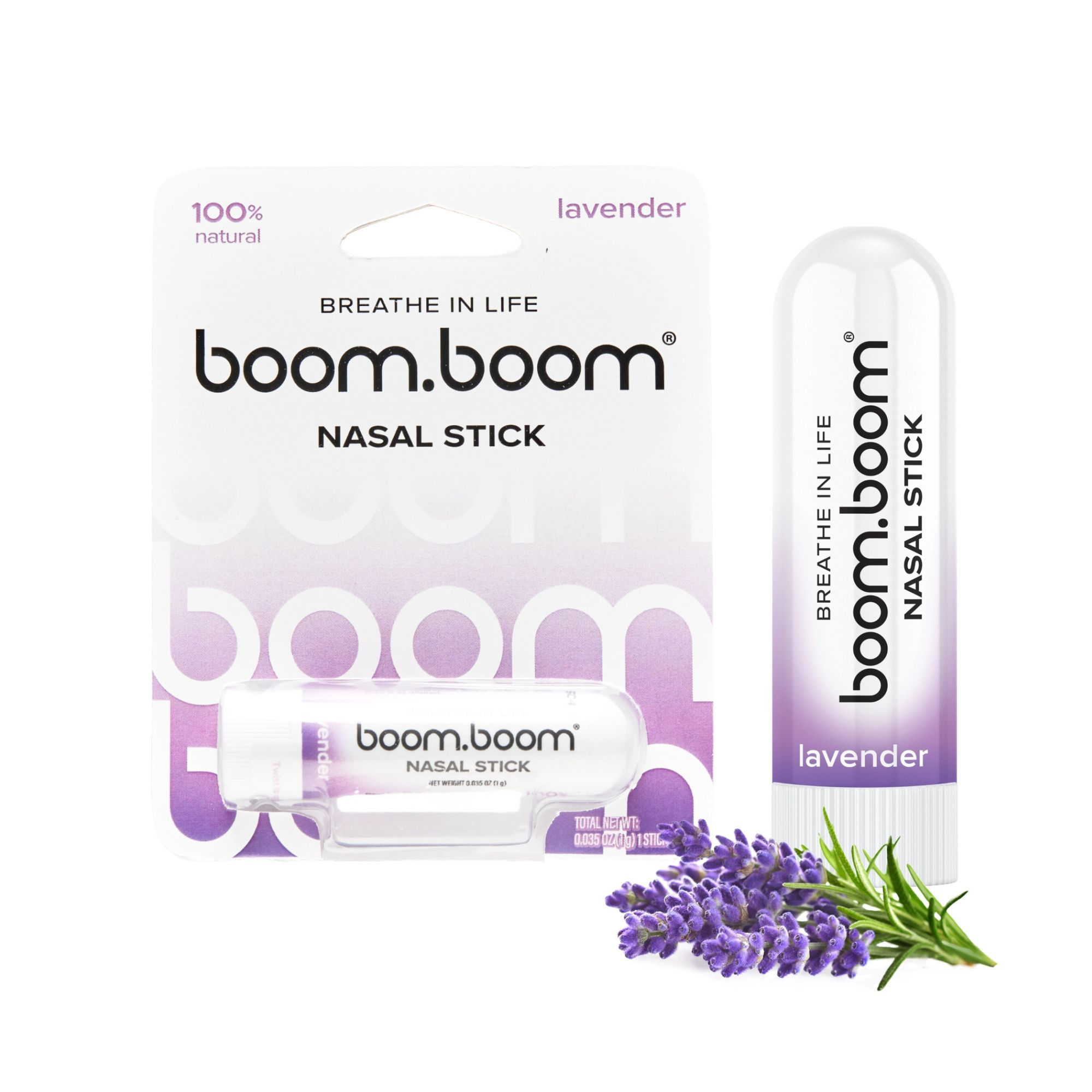 BoomBoom nasal stick lavender packaging and product display