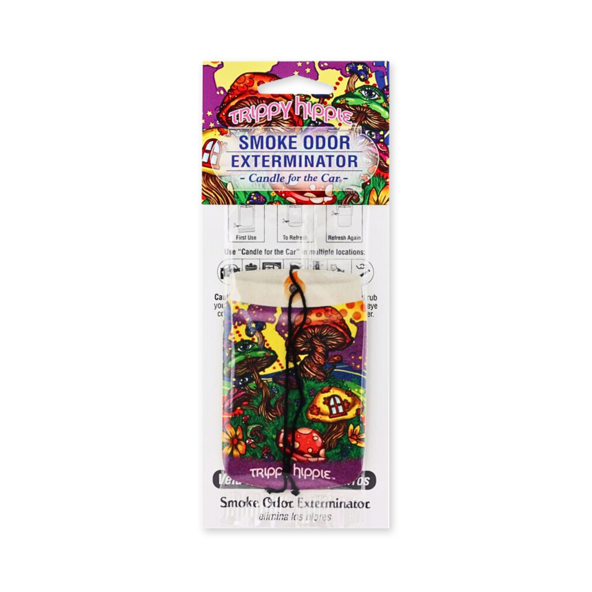 Smoke Odor Exterminator Trippy Hippie car freshener retail packaging