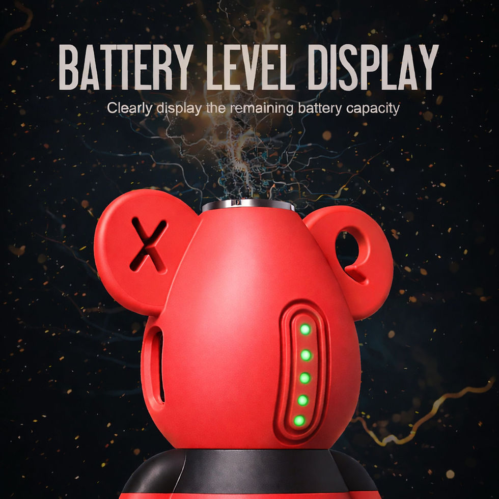 Thumbnail: LED battery level display on back of red LOOKAH Bear device
