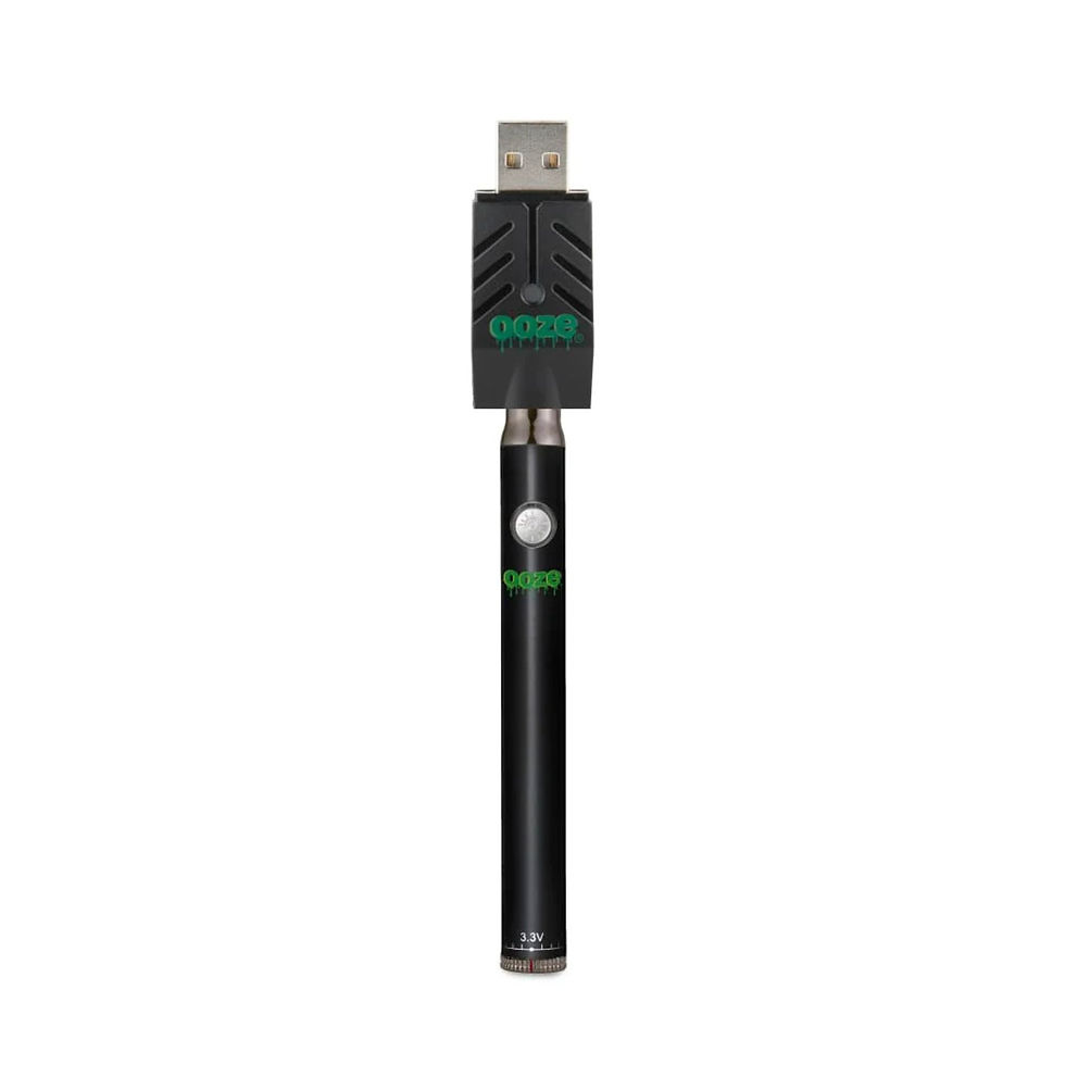 Thumbnail: Ooze Twist Slim Pen Panther Black battery connected to Ooze USB charger