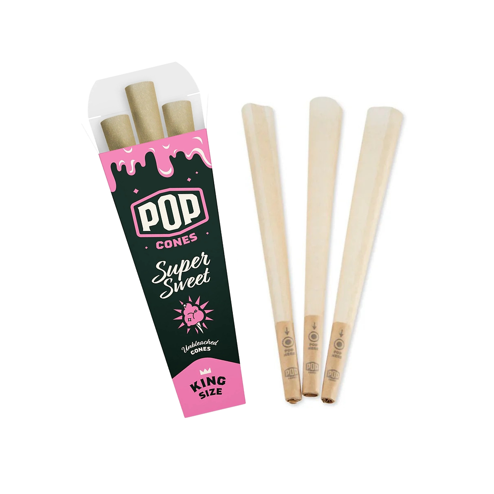 POP Cones Super Sweet King Size 3-Pack with unbleached flavored pre-rolled cones shown in packaging