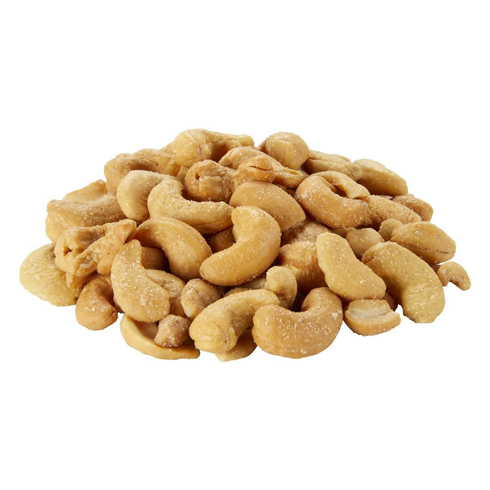 Close-up of roasted salted cashews from Planters snack pouch