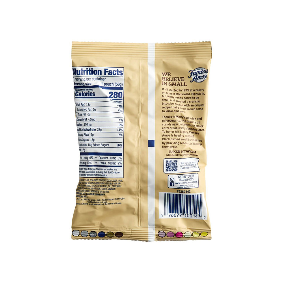 Thumbnail: Famous Amos Chocolate Chip Cookies 2 oz bag nutrition facts and ingredients label