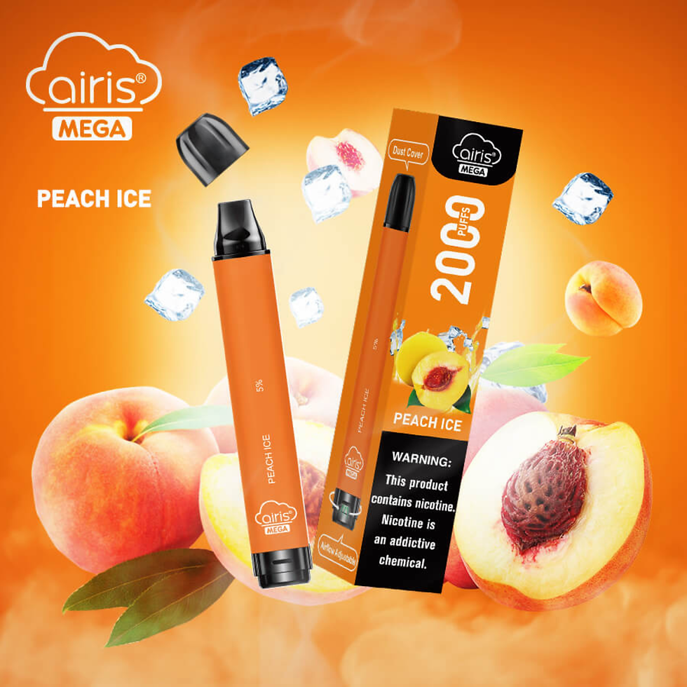 Airis Mega Peach Ice Disposable Vape – Peach and Ice Flavor Graphic