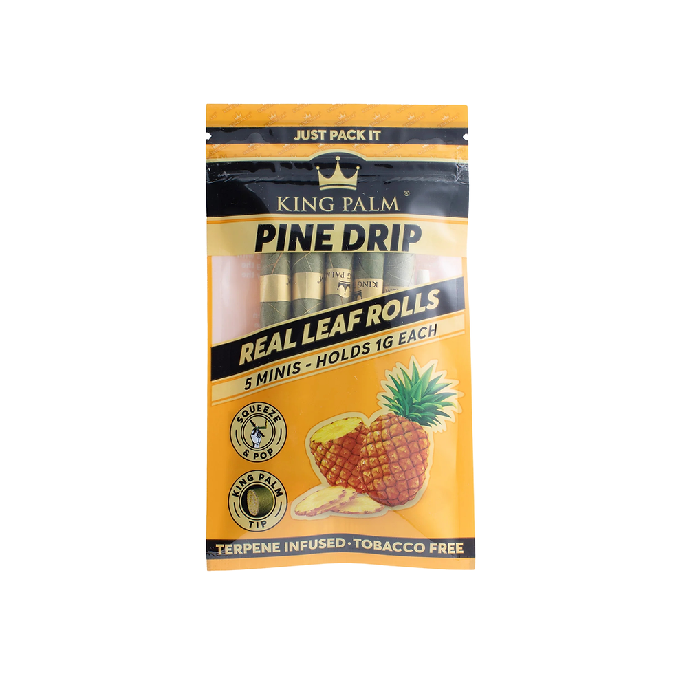 Front view of King Palm Pine Drip minis pre-rolled cones 5 pack real leaf wraps
