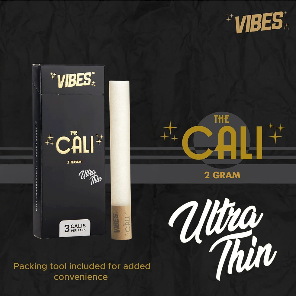 VIBES Cali 2G Ultra Thin cone and box promotional graphic with product highlights
