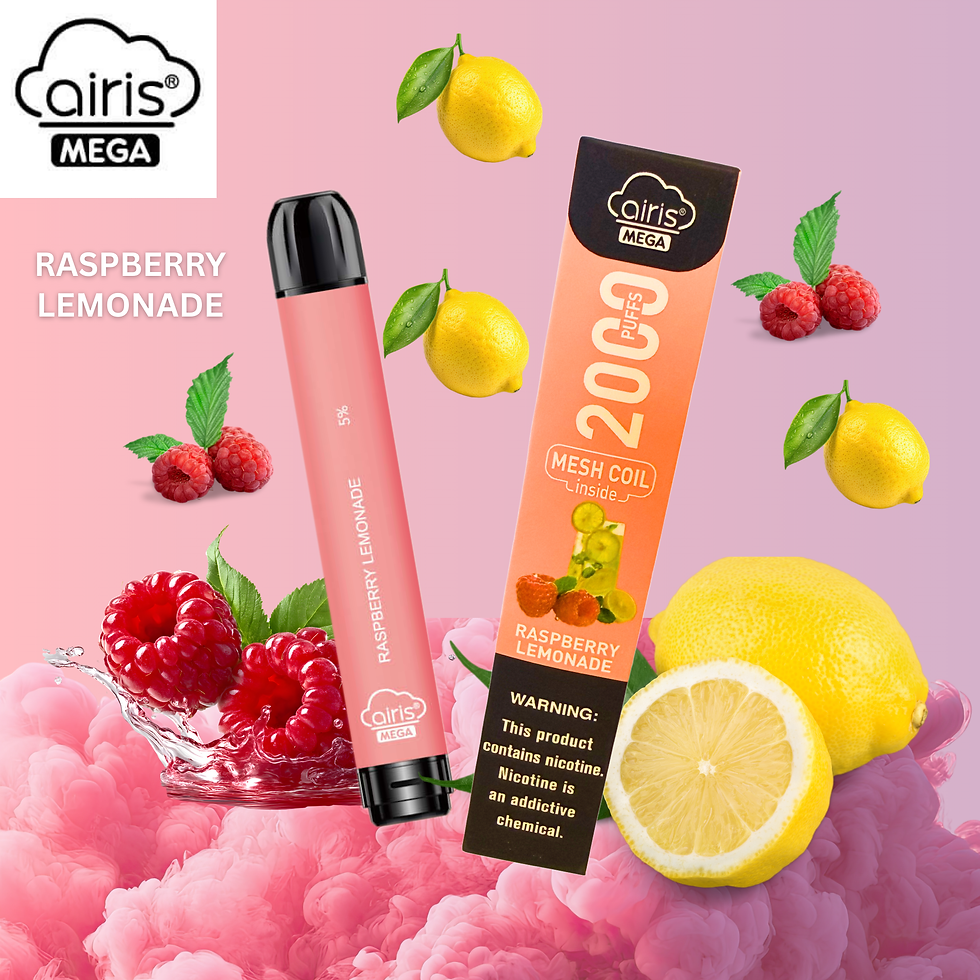 Airis Mega Raspberry Lemonade Disposable Vape – Raspberry and Lemonade Flavor Graphic
