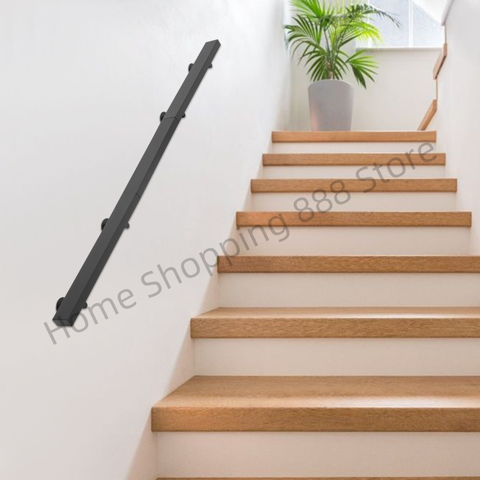 Black Modern Rectangle Stair Railing Kit for Indoor & Outdoor Stainless Steel Ha