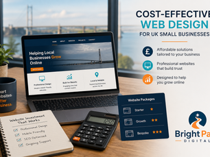 Small business owner comparing UK website design costs and package options on a laptop