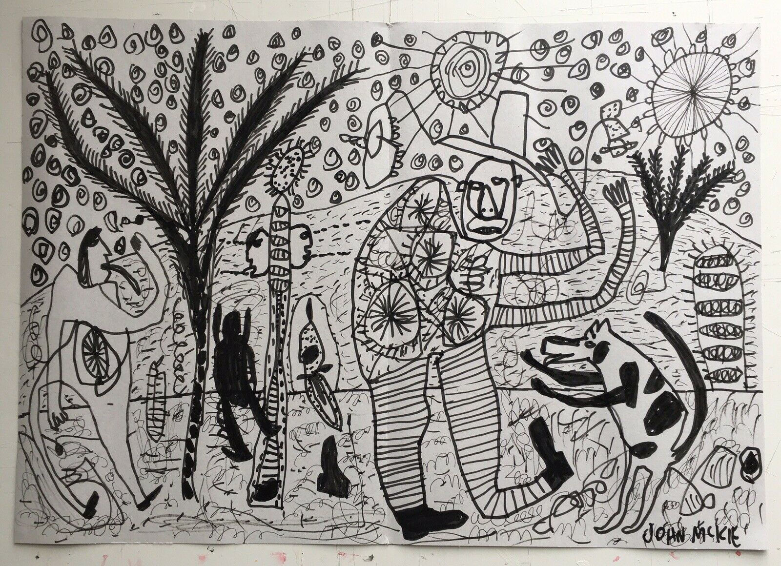 Original art drawing. John McKie 2019 Outsider Art. Oil marker drawing on paper.