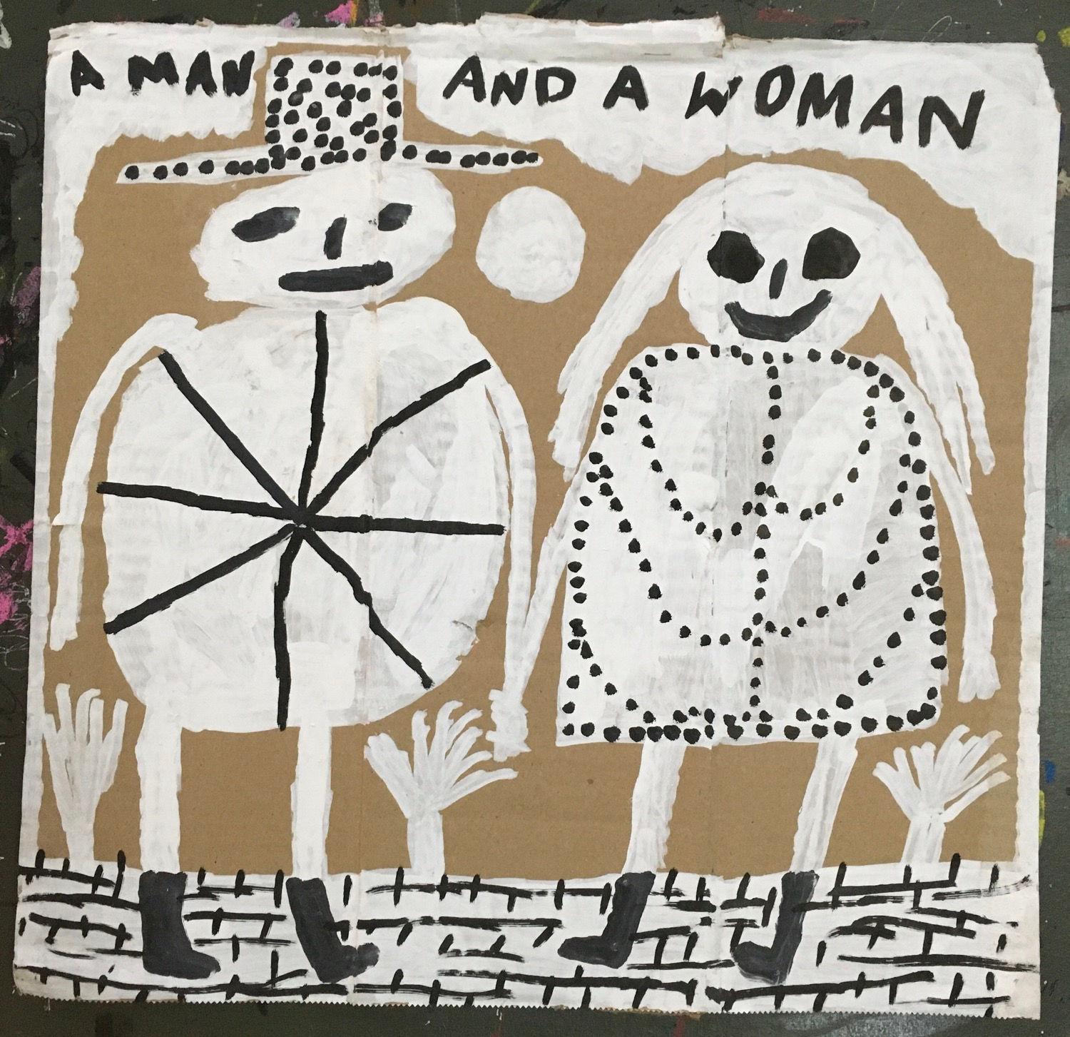 A Man And A Woman. 14.5 x 14.25 inches.