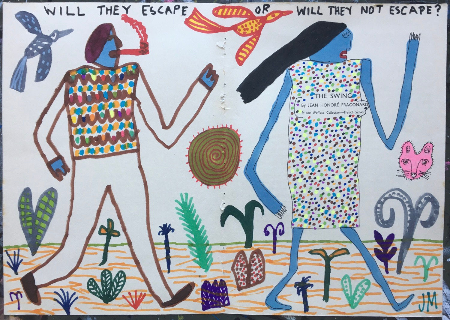 WILL THEY ESCAPE OR WILL THEY NOW NOT NOT ESCAPE.  16.5 x 11.7 inches.