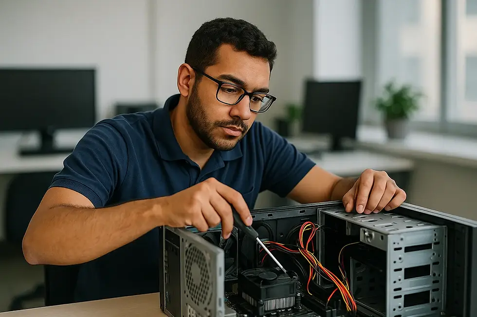 analista de suporte consertando um computador