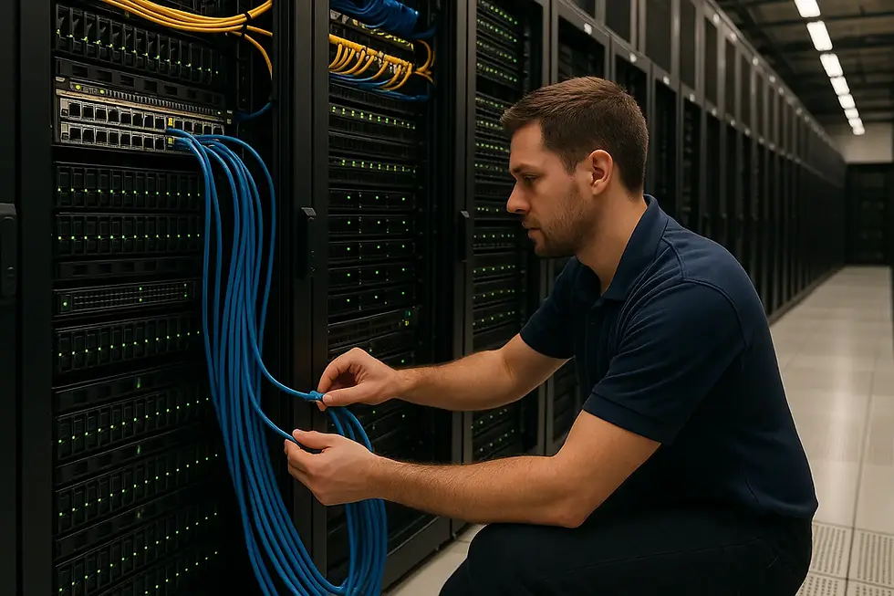 analista de rede trabalhando em um data center