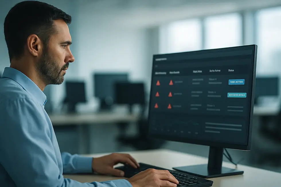 técnico analisando alertas de EDR em dashboard corporativo
