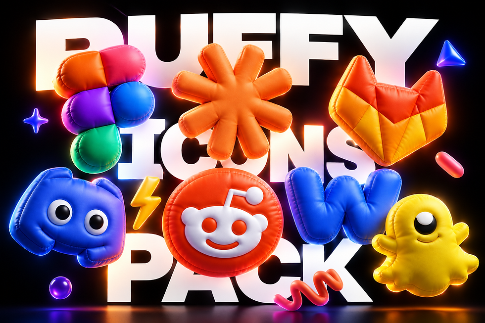 Puffy Icons pack cover — soft 3D inflatable-style PNG icons with fabric texture and studio lighting by Wixfull