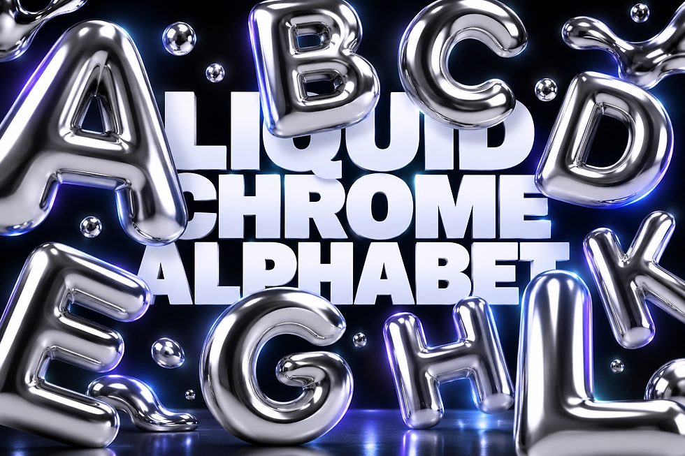 Liquid Chrome Alphabet 3D chrome letter pack thumbnail with polished silver liquid metal finish