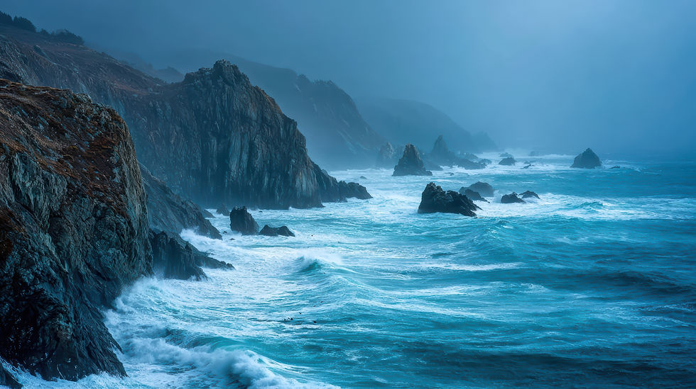 Dramatic ocean waves against rocky cliffs