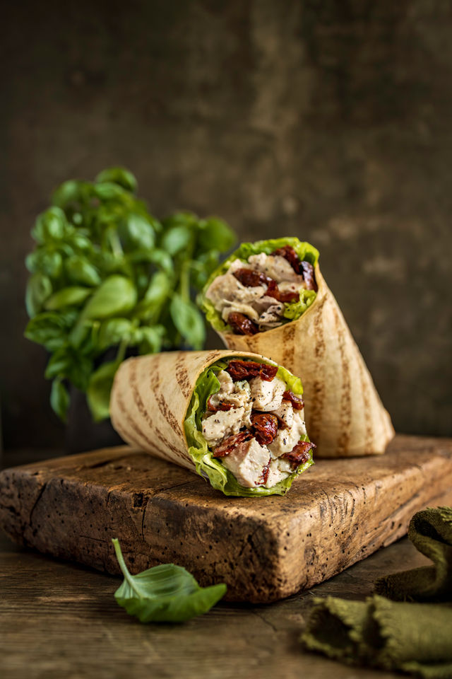 Chicken and bean wraps with fresh basil