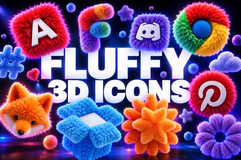 Fluffy Icons 3D icon pack thumbnail with cozy plush fur texture