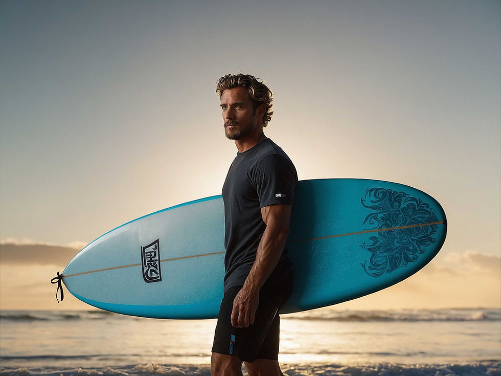Man with blue surfboard walking on a beach