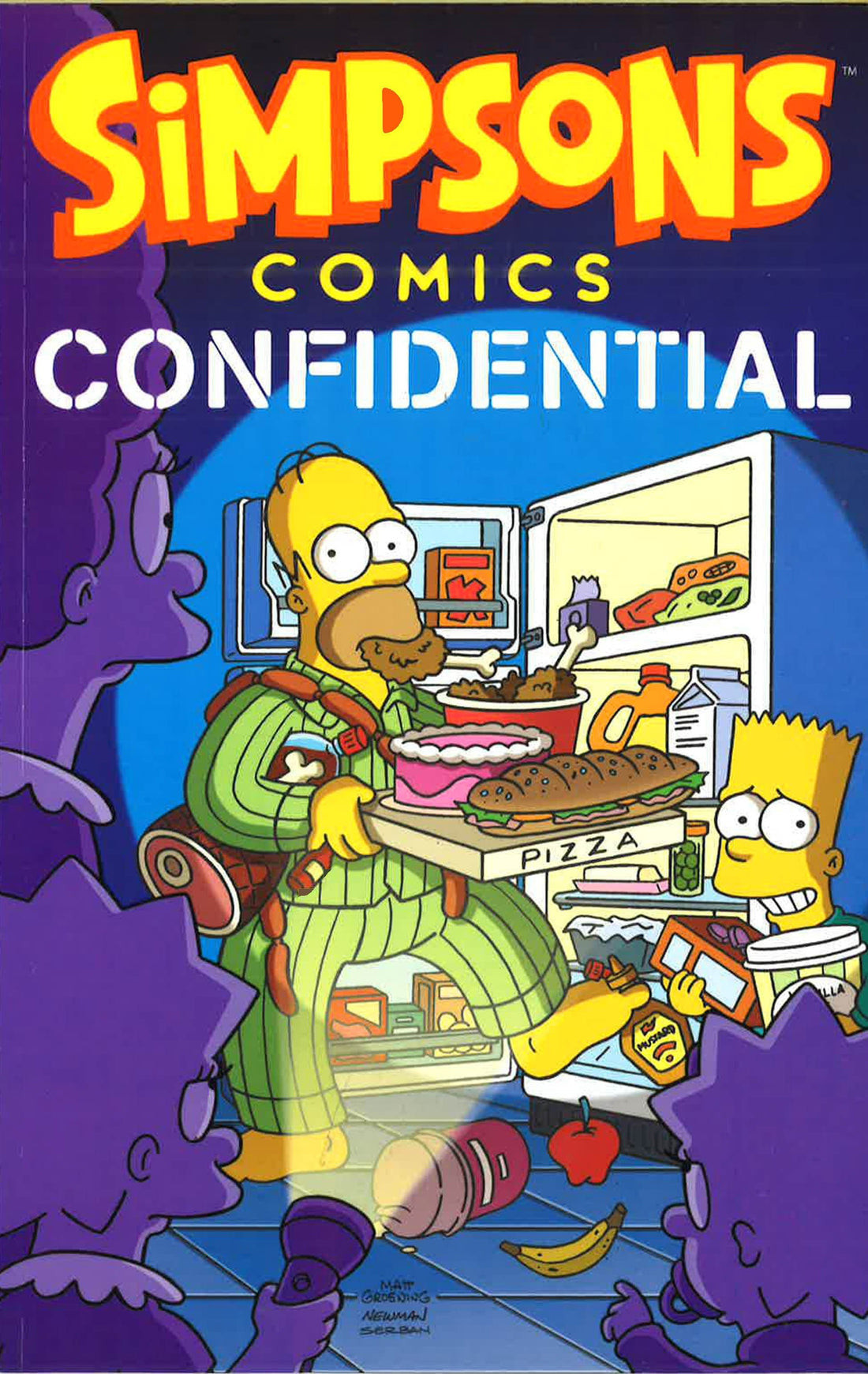 Simpsons Comics Confidential cover with secret dossiers and mystery themes.
