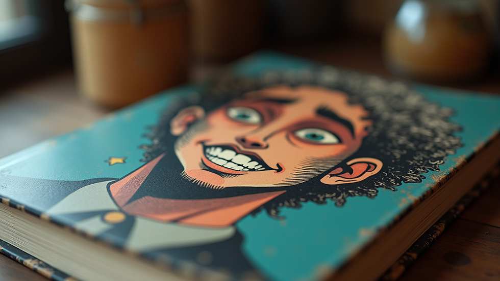 Close-up view of a comic book cover featuring a character with a carved smile