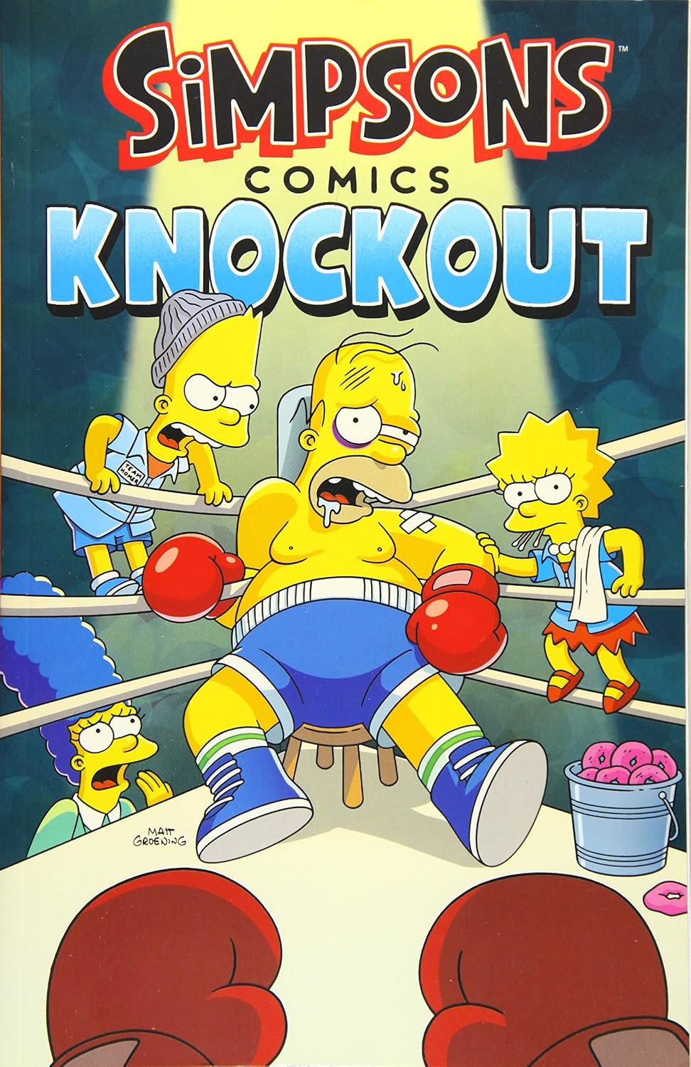 Simpsons Comics Knockout cover depicting Homer in a boxing match with Mr. Burns.